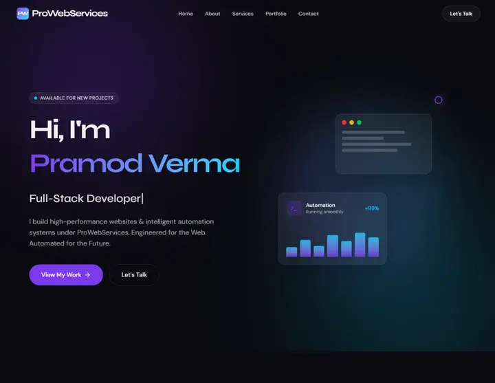 ProWebServices – Personal Portfolio & Web Services Platform Desktop